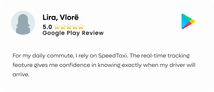 Testimonial praising the real-time tracking feature of Speed Taxi app.