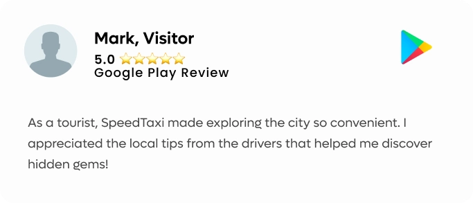 Testimonial praising how Speed Taxi app is convenient for tourists